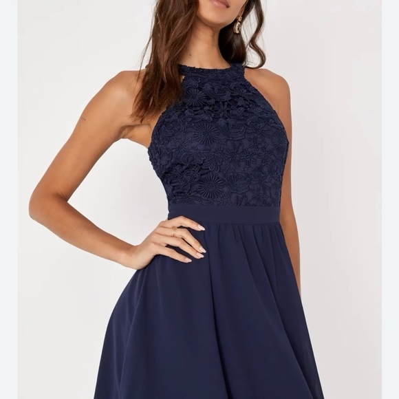 Lulu's Blue Halter Fit and Flare Midi Dress XS - Picture 1 of 9
